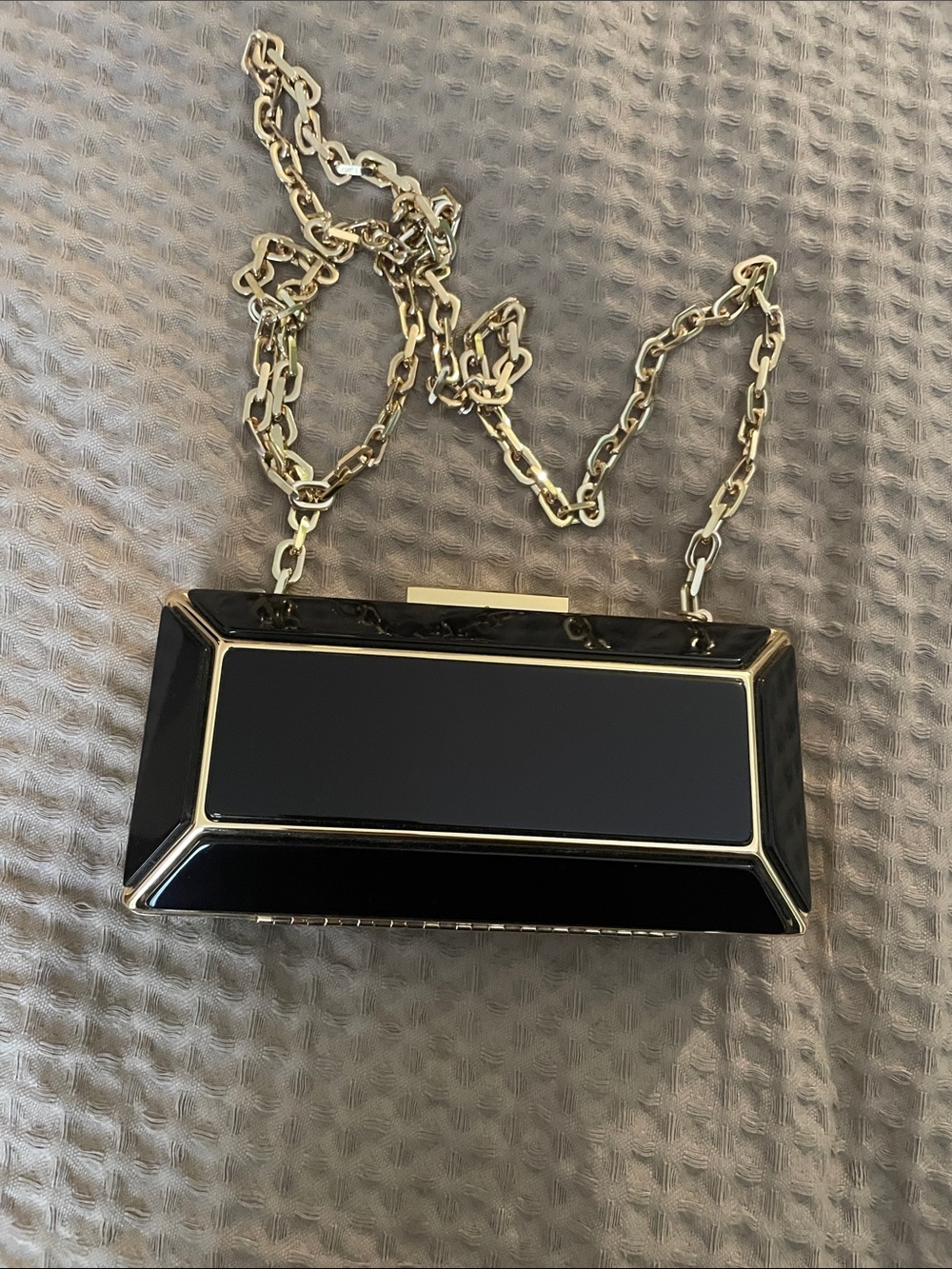 Uterqüe Black Clutch with Gold Chain
